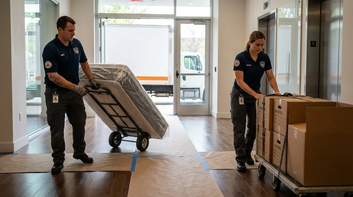 Professional apartment movers loading elevator in Walbridge, OH